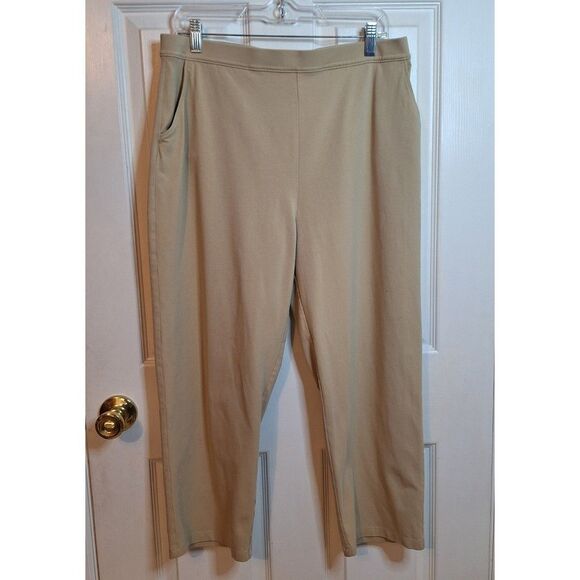 L.L. Bean Beige Tan Cropped Capri Straight Leg Pants Stretch Loungewear Size L - Picture 1 of 13